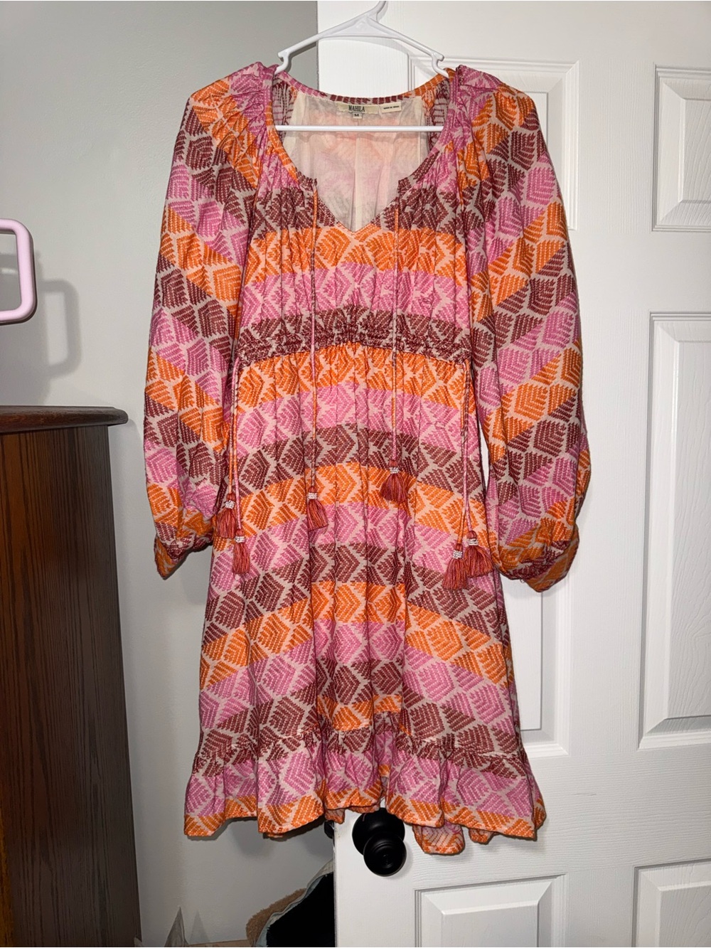 Mahila Long Sleeve Printed Boho Dress